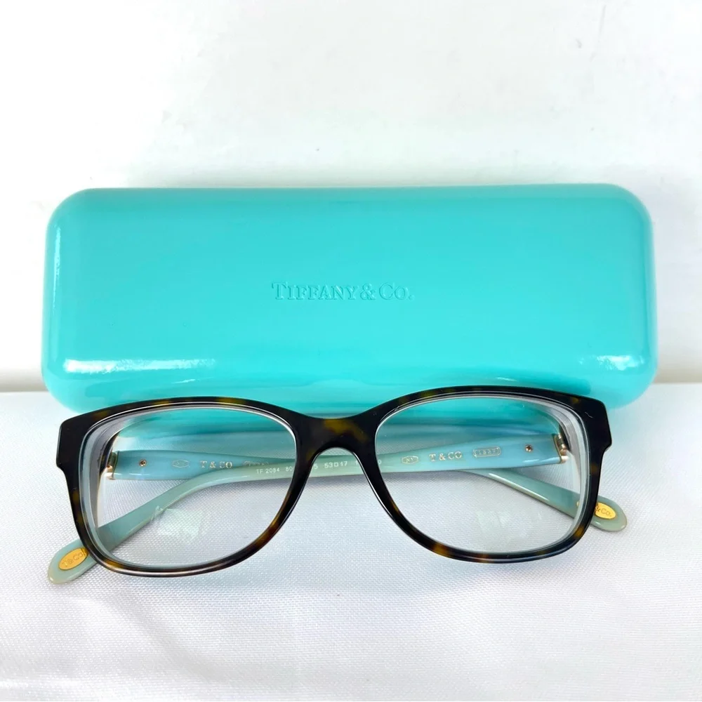 TIFFANY & CO TF 2084 8015 Cat Eye Brown Tortoise on Blue Prescription Eyeglasses